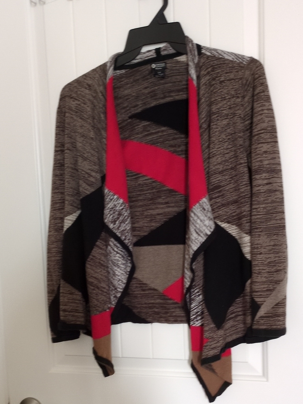 Haggar Open-Front Geometric Cardigan - Brown, Red & Black